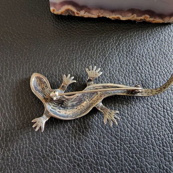 Judith Jack Sterling Silver and Marcasite Lizard Brooch Ruby Eyes - Picture 6 of 7